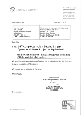 L&T Completes India's Second Largest Operational Metro Project At