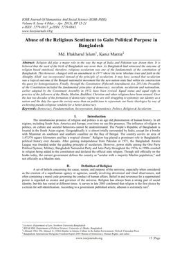 Abuse of the Religious Sentiment to Gain Political Purpose in Bangladesh