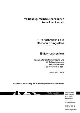 Verbandsgemeinde Altenkirchen Kreis Altenkirchen 1. Fortschreibung Des Flächennutzungsplans Erläuterungsbericht