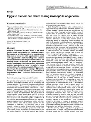 Eggs to Die For: Cell Death During Drosophila Oogenesis