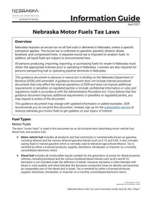 Nebraska Motor Fuels Tax Laws