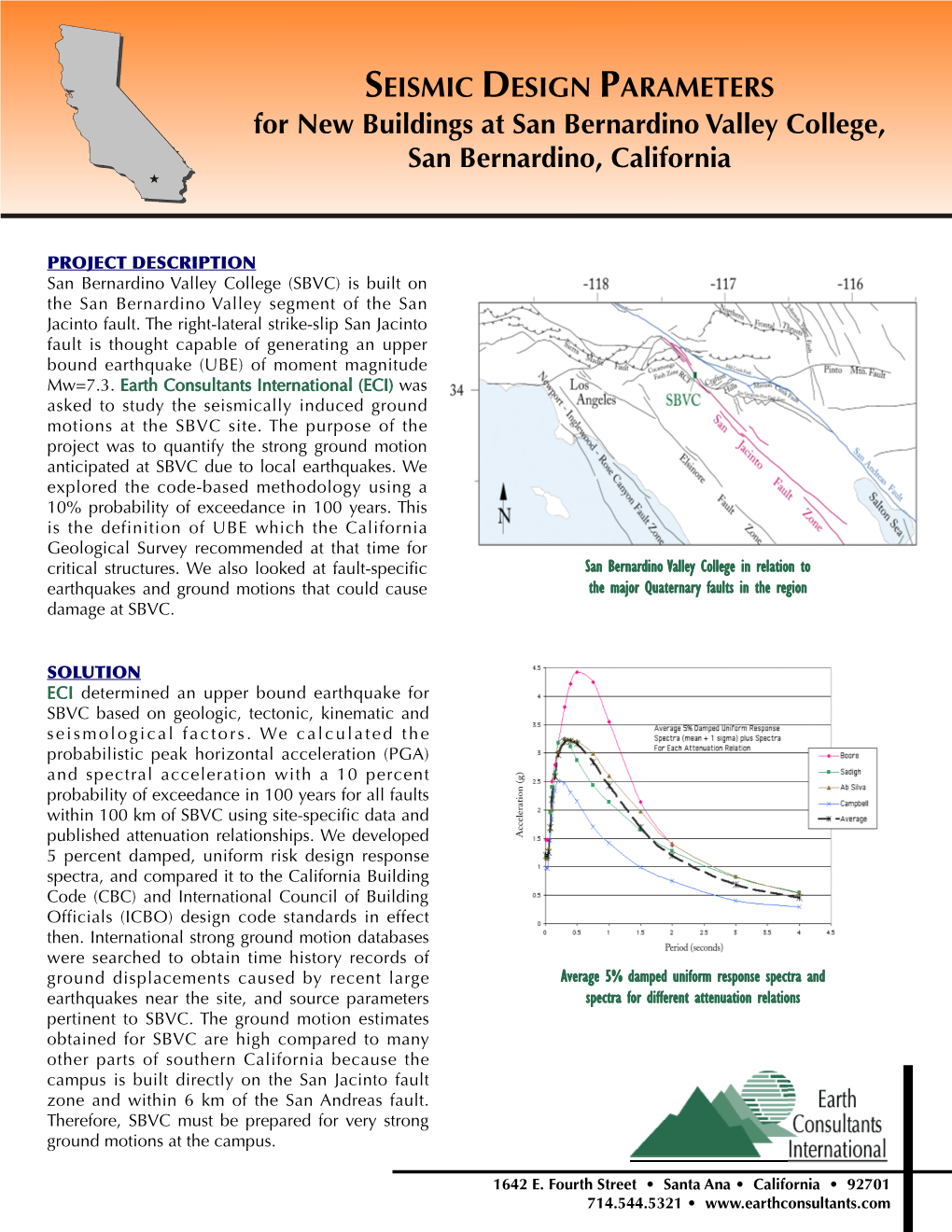 SEISMIC DESIGN PARAMETERS for New Buildings at San Bernardino Valley College, San Bernardino, California