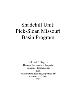 Shadehill Unit: Pick-Sloan Missouri Basin Program