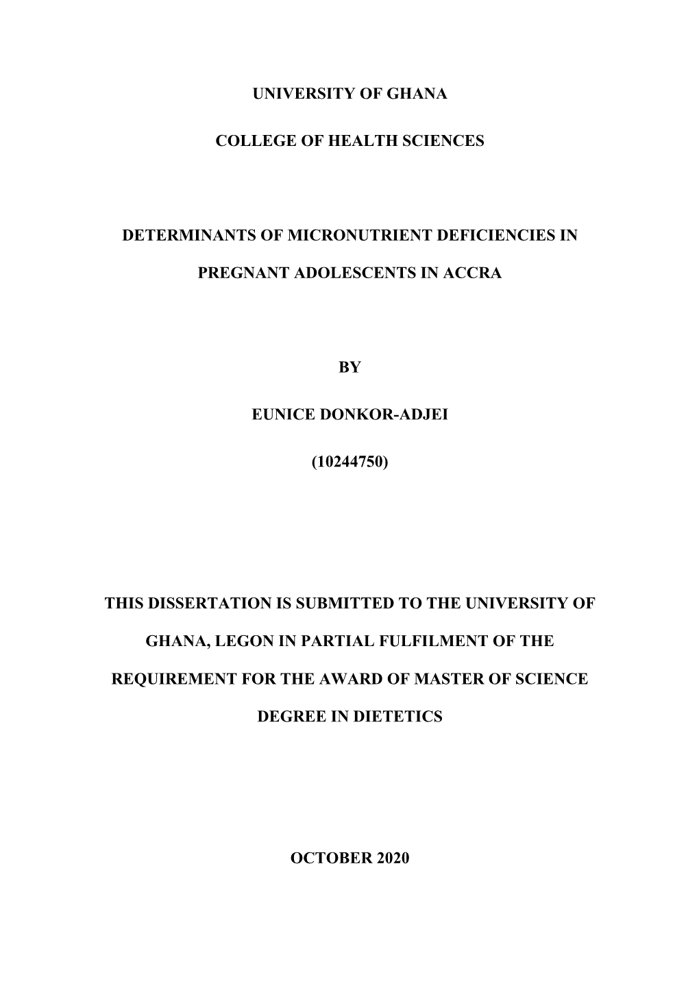 Determinants of Micronutrient Deficiencies in Pregnant Adolescents