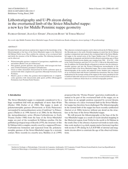 Lithostratigraphy and U-Pb Zircon Dating in the Overturned Limb of the Siviez-Mischabel Nappe: a New Key for Middle Penninic Nappe Geometry