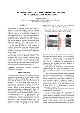 Transitions from Vowels to Voiceless Stops in Swedish, Italian and German
