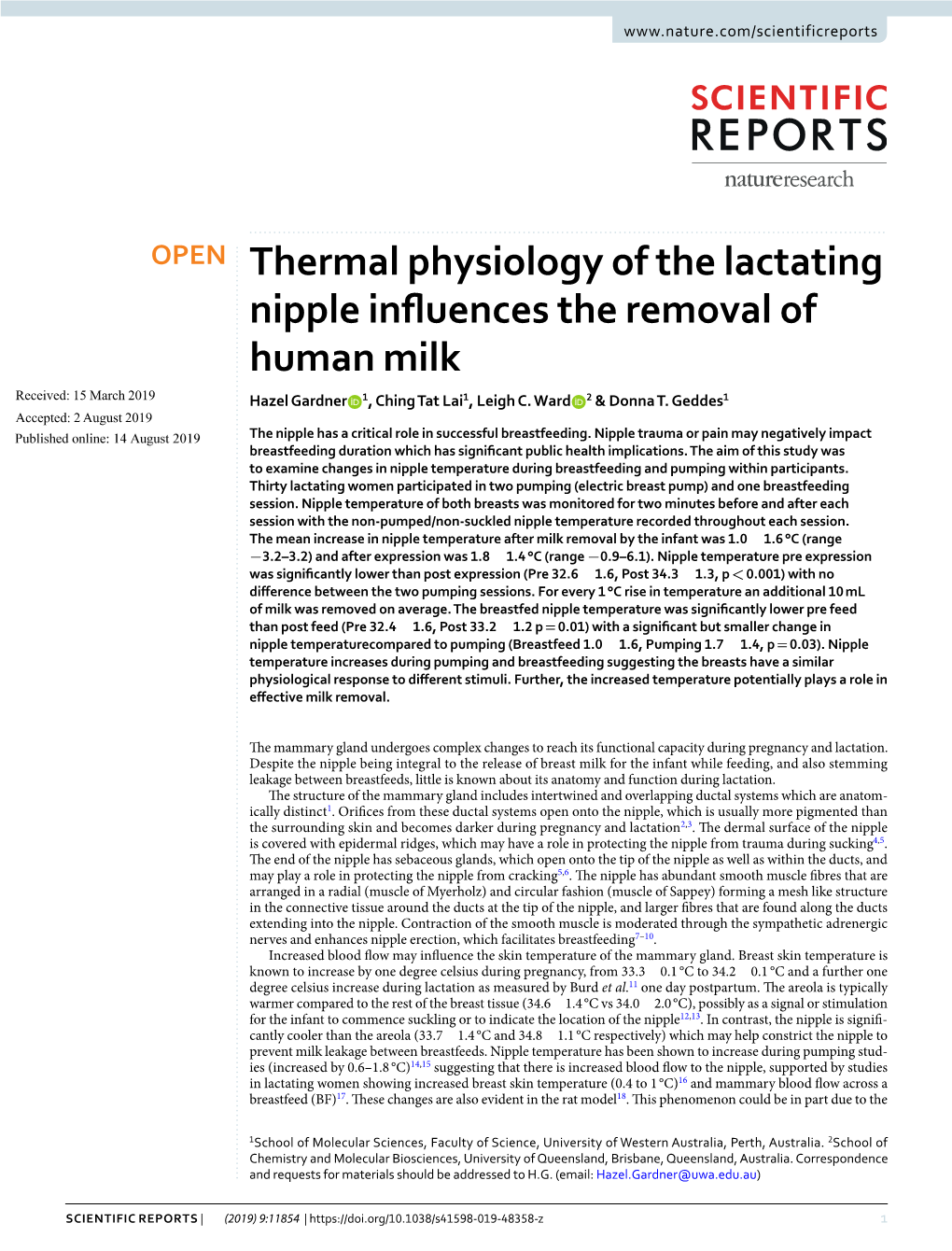 Thermal Physiology of the Lactating Nipple Influences the Removal Of