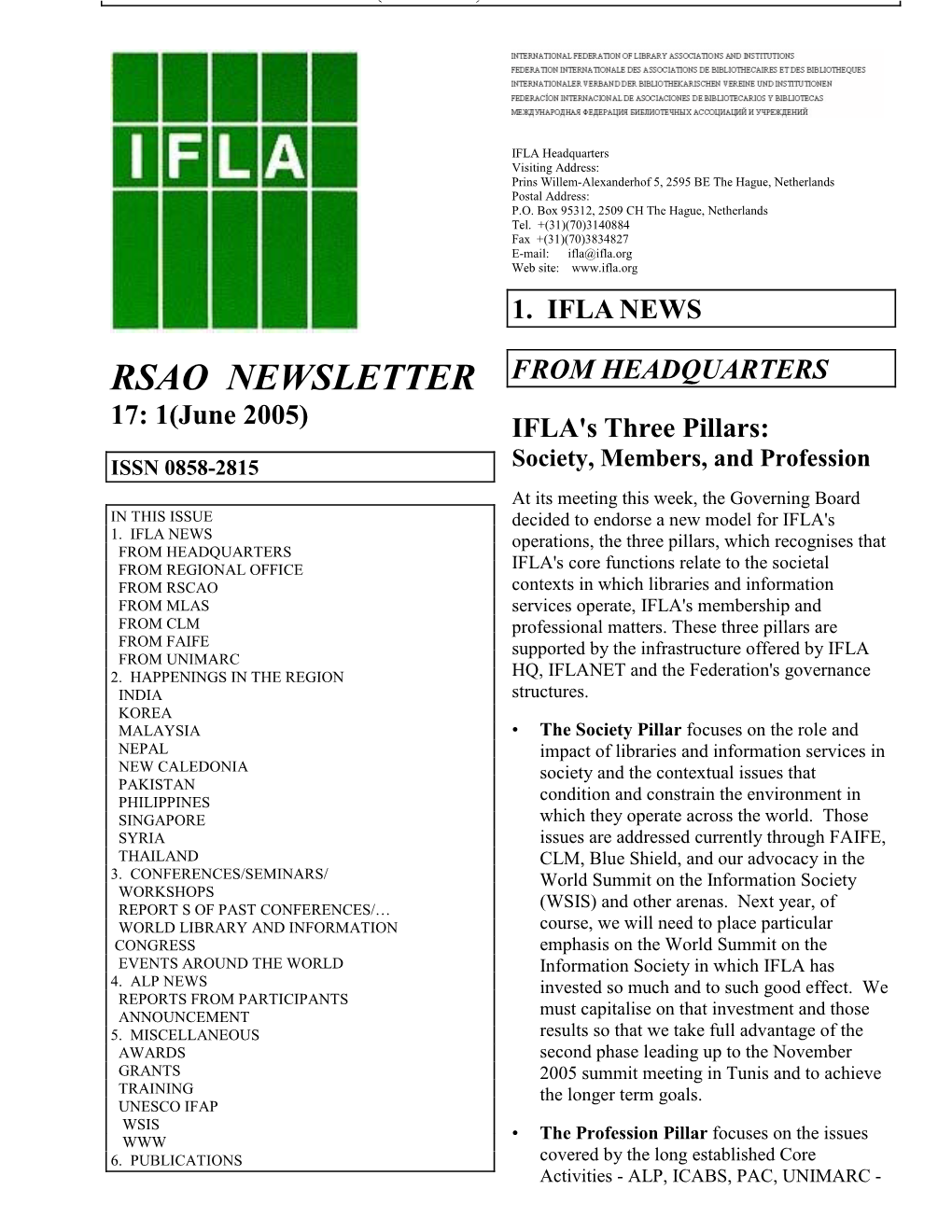 Asia and Oceania Section Newsletter17-1 June 2005