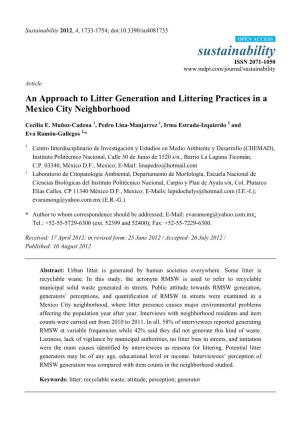 An Approach to Litter Generation and Littering Practices in a Mexico City Neighborhood