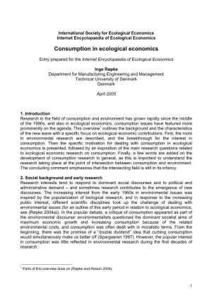 Consumption in Ecological Economics