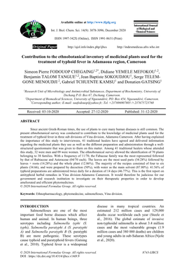Contribution to the Ethnobotanical Inventory of Medicinal Plants Used for the Treatment of Typhoid Fever in Adamaoua Region, Cameroon
