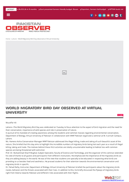 World Migratory Bird Day Observed at Virtual University | Pakistan Observer