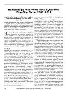 Hemorrhagic Fever with Renal Syndrome, Zibo City, China, 2006–2014
