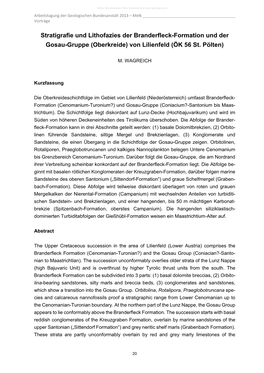 Stratigrafie Und Lithofazies Der Branderfleck-Formation Und Der Gosau-Gruppe (Oberkreide) Von Lilienfeld (ÖK 56 St