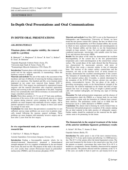 In-Depth Oral Presentations and Oral Communications