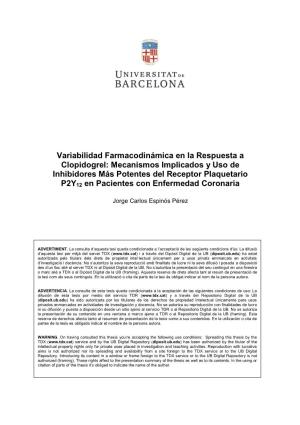 Variabilidad Farmacodinámica En La Respuesta a Clopidogrel: Mecanismos Implicados Y Uso De Inhibidores Más Potentes Del Recept