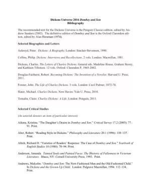 Dickens Universe 2016 Dombey and Son Bibliography The