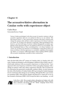 The Accusative/Dative Alternation in Catalan Verbs with Experiencer Object Carles Royo Universitat Rovira I Virgili