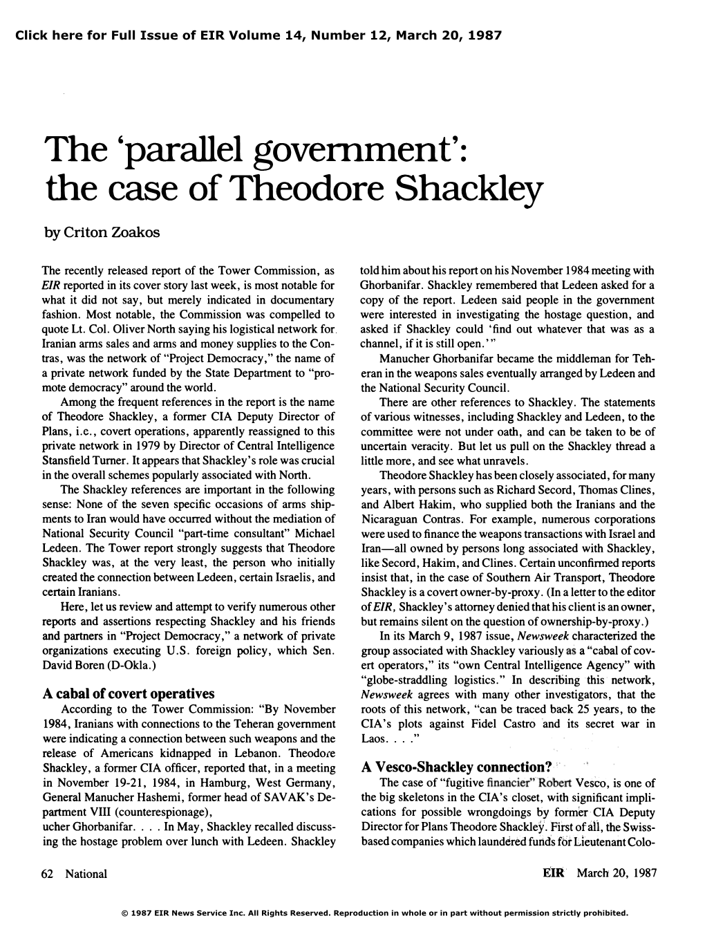 The 'Parallel Government': the Case of Theodore Shackley