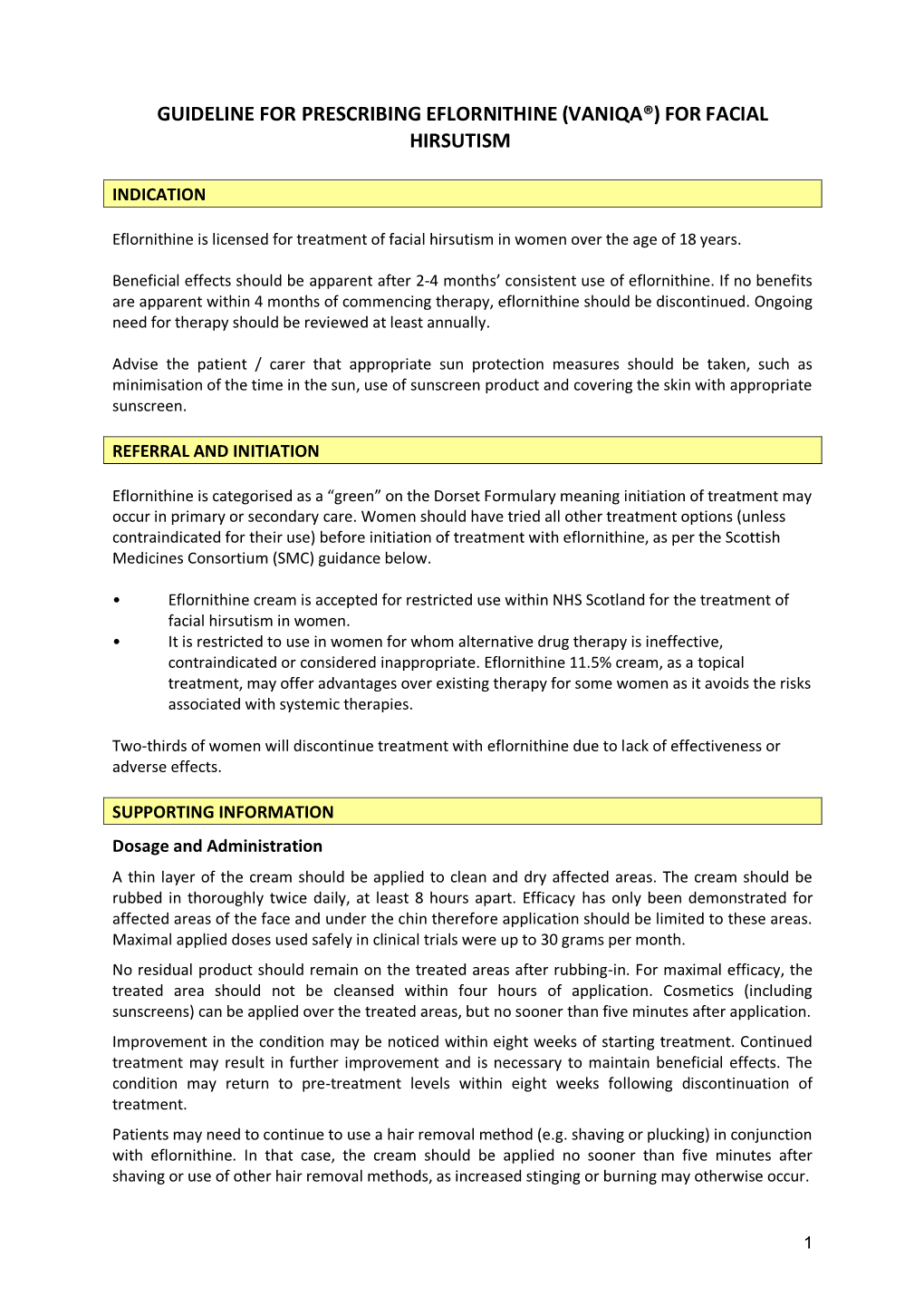 Guidelines for Prescribing Eflornithine