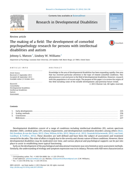 The Development of Comorbid Psychopathology Research for Persons with Intellectual Disabilities and Autis