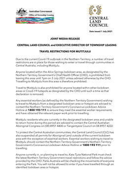 JOINT MEDIA RELEASE CENTRAL LAND COUNCIL and EXECUTIVE