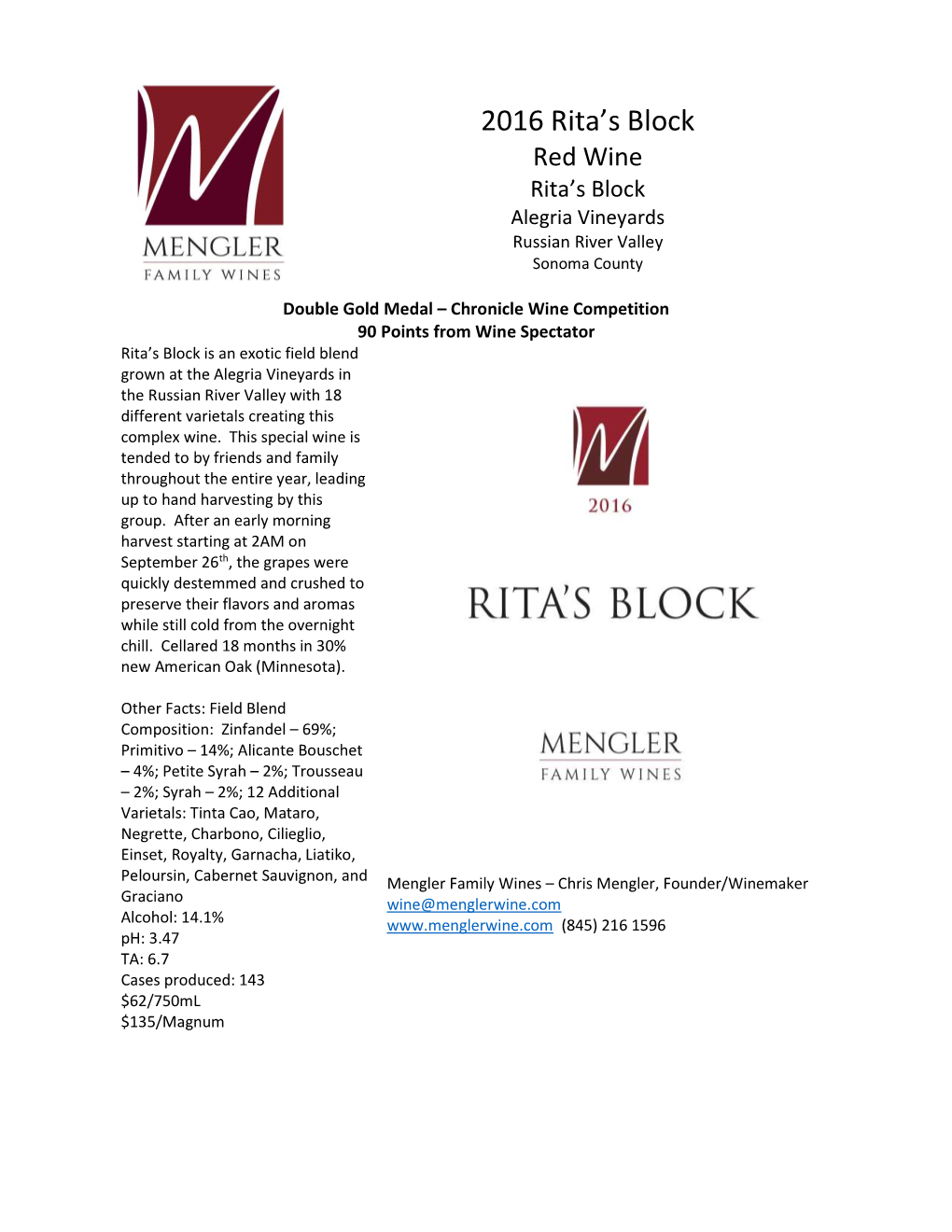 2016 Rita's Block Data Sheet