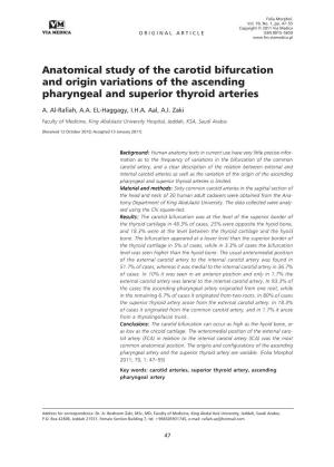 Anatomical Study of the Carotid Bifurcation and Origin Variations of the Ascending Pharyngeal and Superior Thyroid Arteries