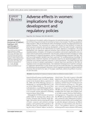 Adverse Effects in Women: Implications for Drug Development and Regulatory Policies