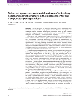 Environmental Features Affect Colony Social and Spatial Structure in the Black Carpenter Ant, Camponotus Pennsylvanicus