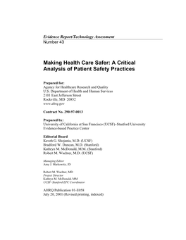 Making Health Care Safer: a Critical Analysis of Patient Safety Practices