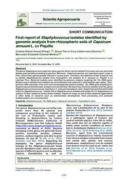 First Report of Staphylococcus Isolates Identified by Genomic Analysis from Rhizospheric Soils of Capsicum Annuum L