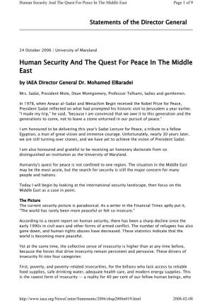 Human Security and the Quest for Peace in the Middle East Page 1 of 9
