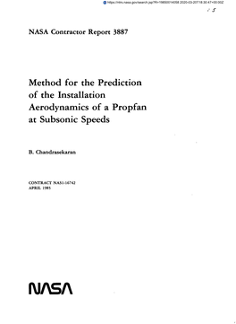 Method for the Prediction of the Installation Aerodynamics of a Propfan at Subsonic Speeds