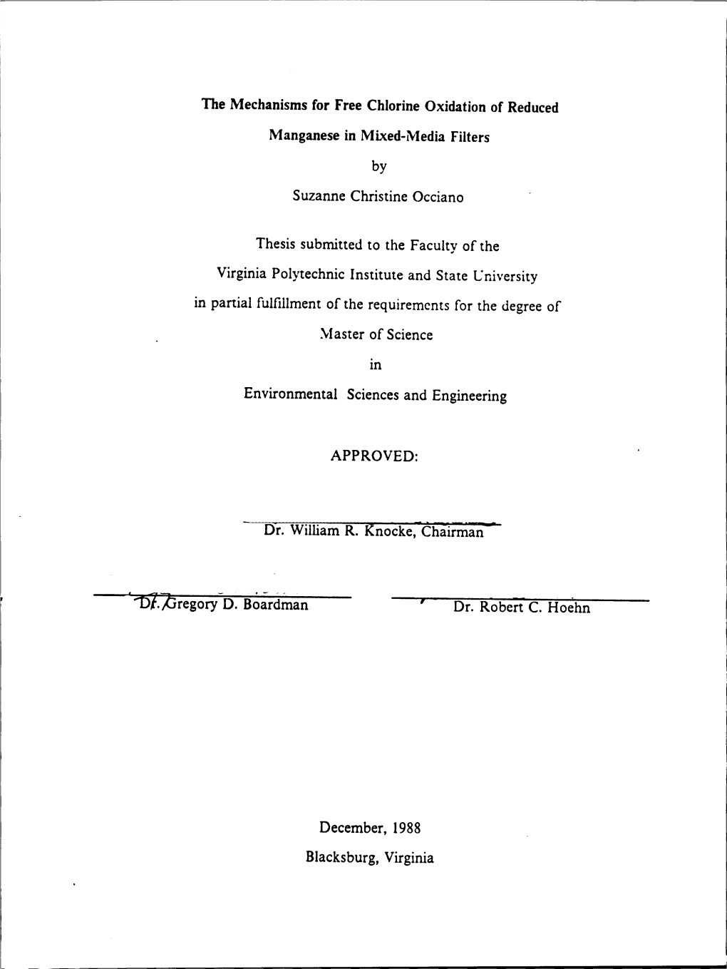 The Mechanisms for Free Chlorine Oxidation Ofreduced