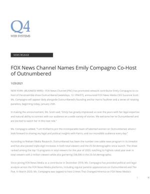 FOX News Channel Names Emily Compagno Co-Host of Outnumbered