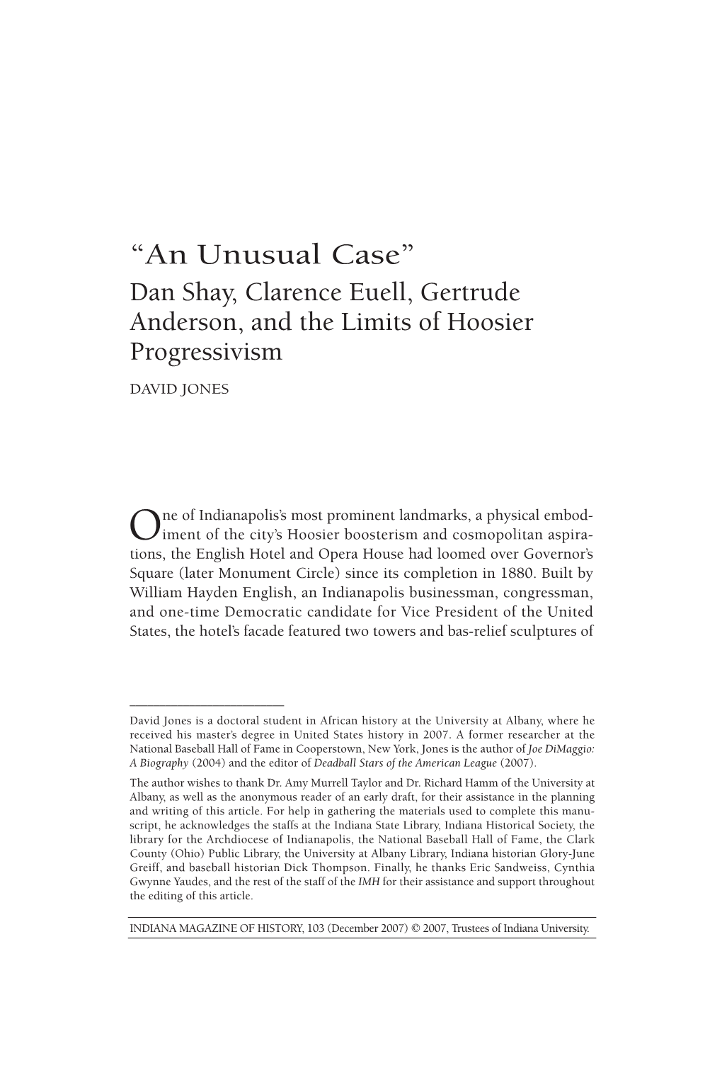 “An Unusual Case” Dan Shay, Clarence Euell, Gertrude Anderson, and the Limits of Hoosier Progressivism