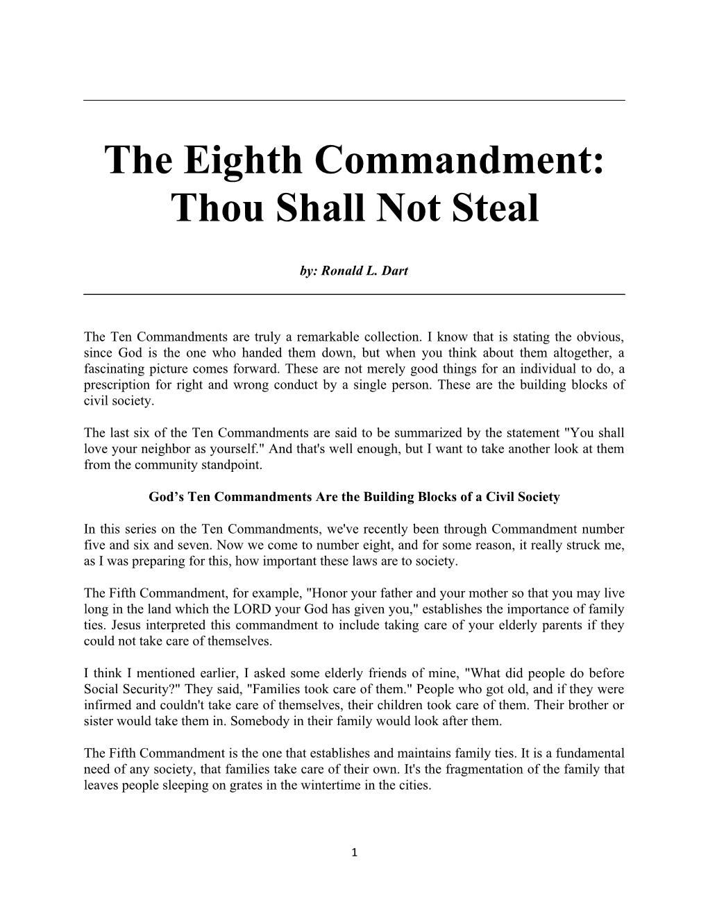 The Eighth Commandment: Thou Shall Not Steal