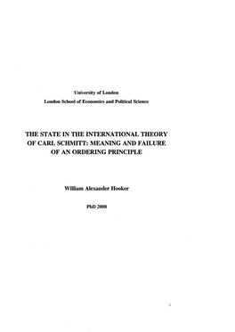 The State in the International Theory of Carl Schmitt: Meaning and Failure of an Ordering Principle