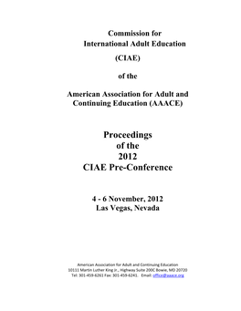 Proceedings of the 2012 CIAE Pre-Conference