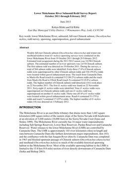 Lower Mokelumne River Salmonid Redd Survey Report: October 2011 Through February 2012