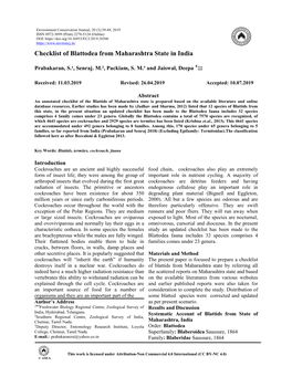 Checklist of Blattodea from Maharashtra State in India