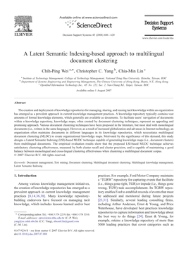 A Latent Semantic Indexing-Based Approach to Multilingual Document Clustering ⁎ Chih-Ping Wei A, , Christopher C