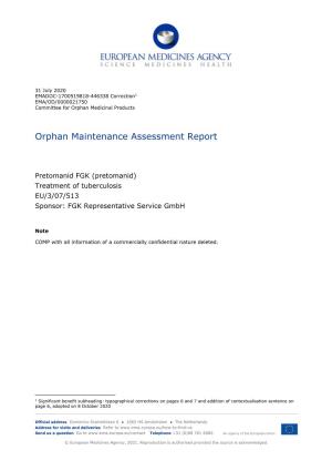 Orphan Maintenance Assessment Report