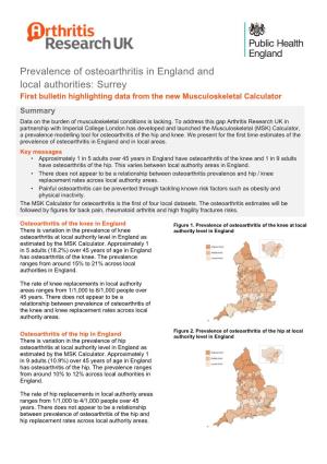 Prevalence of Osteoarthritis in England and Local Authorities: Surrey First Bulletin Highlighting Data from the New Musculoskeletal Calculator