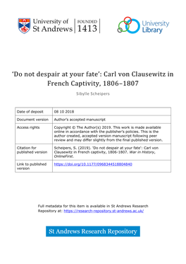 Carl Von Clausewitz in French Captivity, 1806–1807