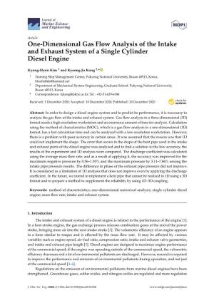 One-Dimensional Gas Flow Analysis of the Intake and Exhaust System of a Single Cylinder Diesel Engine