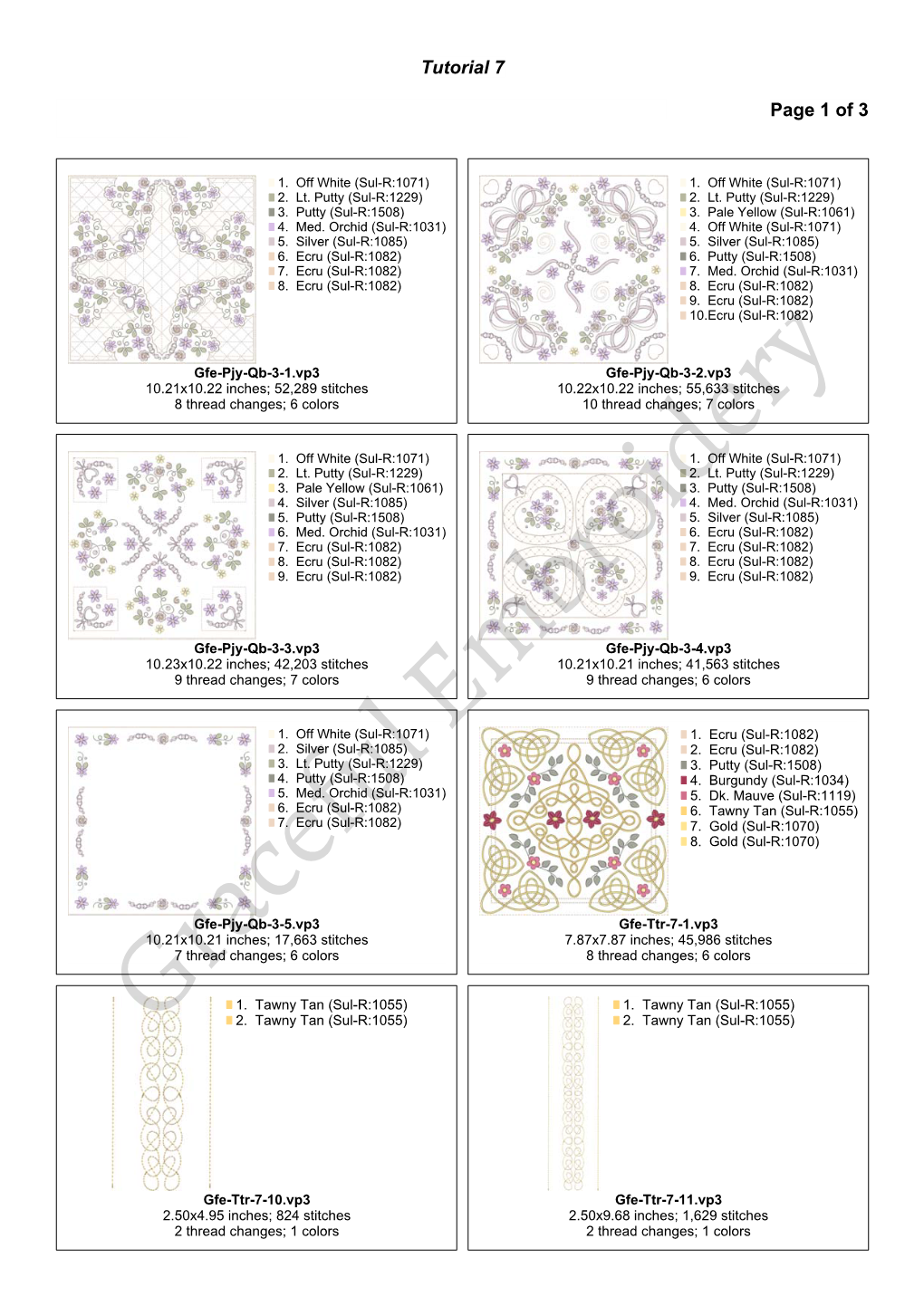 Download PDF of Colours, Stitch Counts and Dimensions