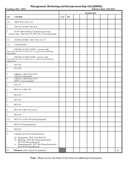 Management, Marketing and Entrepreneurship AAS (BMME) Note: Please Review the Back of This Form For