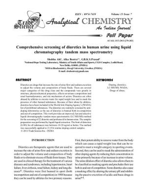 Comprehensive Screening of Diuretics in Human Urine Using Liquid Chromatography Tandem Mass Spectrometry